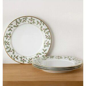 Lenox Holly Scroll Dinner Plates Set Of 4 Red Rim Christmas 897627